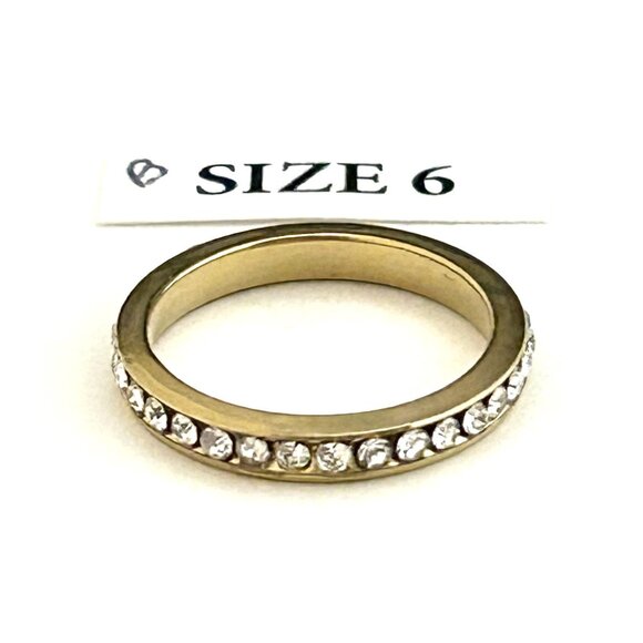 Gold Tone Ring with clear rhinestones, Size 6 Unisex - Picture 2 of 3